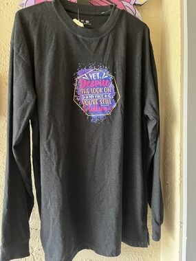 IKE Men/Women Black Long Sleeve Graphic Tee - 'Yet Despite the look on my face.